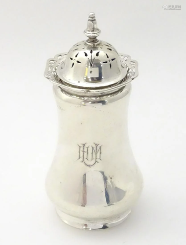 A silver sugar caster / dredger / muffineer with fret