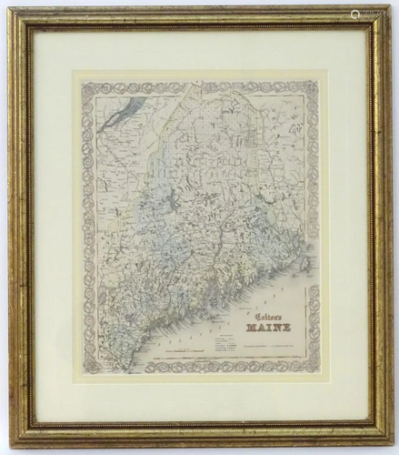 A 20thC print of J. H. Colton's map of Maine. Approx.