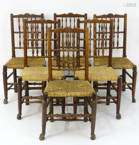 A set of six fruitwood spindle back chairs with car…