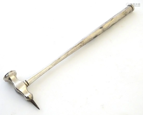 A Victorian silver plate toffee hammer / ice pick, the