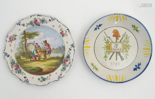 Two French faience plates. One commemorating t…