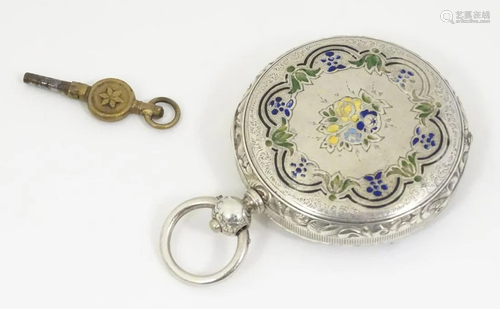 Silver Swiss enamel decorated pocket watch: a k…