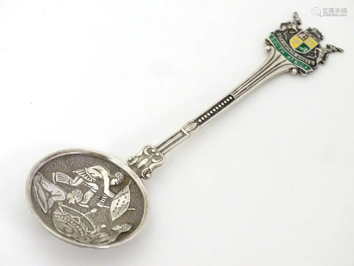 A South African silver souvenir spoon with enamel