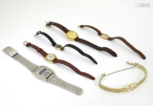 Assorted wrist watches including a 9ct gold case w…