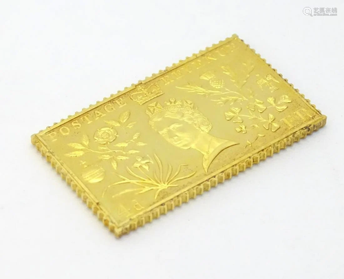 A silver gilt replica 4d postage stamp commemorating