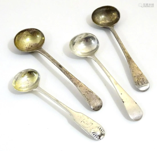 Four Various 19thC silver salt spoons including a