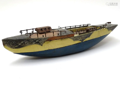 Toy: A 20thC wooden model boat with decorative …