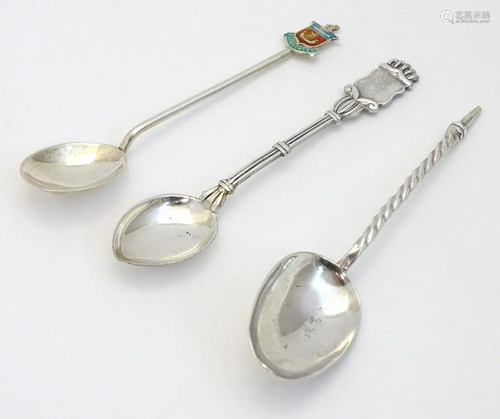 Three various souvenir teaspoons, including one