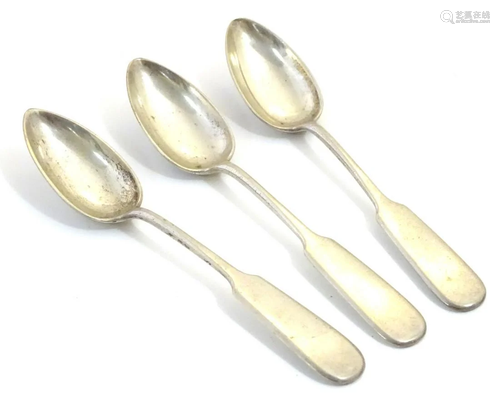 Three Continental silver fiddle pattern spoons 6'' long