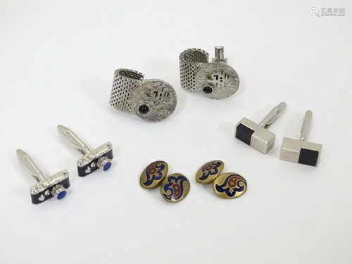 Assorted cufflinks including a pair with enamel