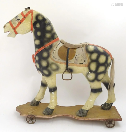 Toy: A 19thC Continental folk art papier mache pull