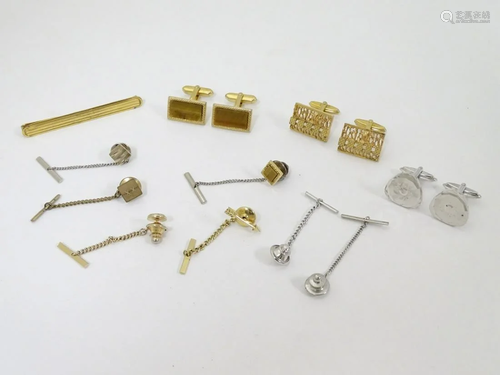 Assorted cufflinks, tie pins etc