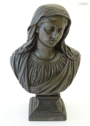 A 20thC cast metal bust of the Virgin Mary, Our Lady …