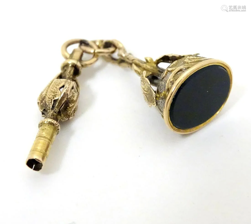 A 19thC gilt metal pendant fob with bloodstone …