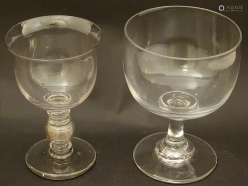 Two 19thC goblets, one with coin to knop. Largest