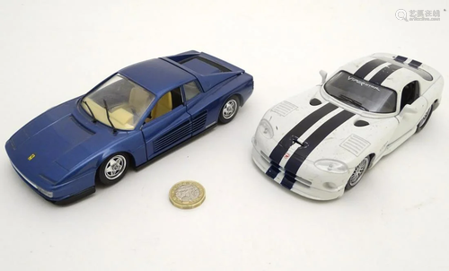 Toys: A Burago 1:24 scale dark blue Ferrari testaro…