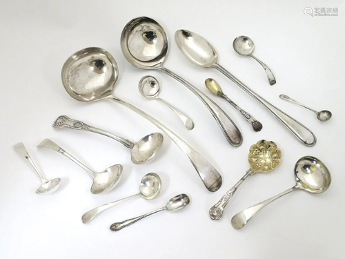 Assorted silver plated items including various ladles,