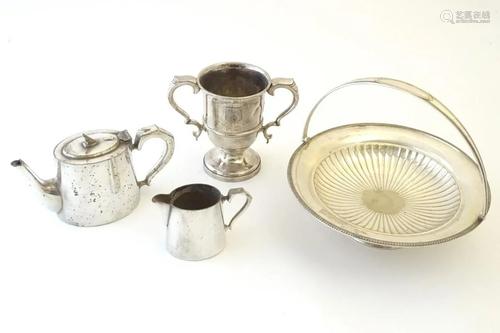 Assorted silver plated items including cake basket,