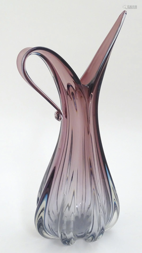 A large retro studio amethyst glass vase / jug 19 …