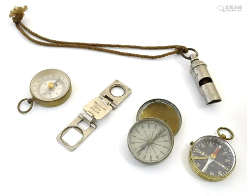 Three assorted compasses one marked West…