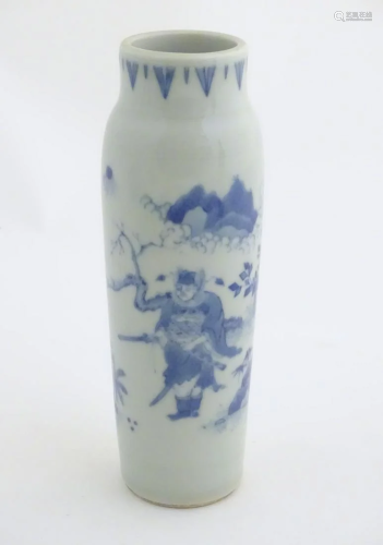 A Chinese blue and white vase of narrow form, …