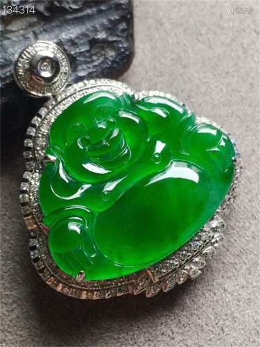 A Chinese Natural  Green Jadeite Buddha Pendant