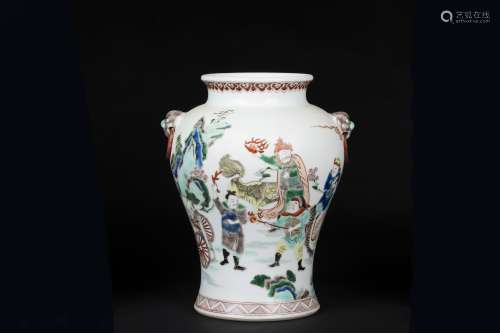 An Ancient Colorful Chinese Porcelain Vase Painted with a Story