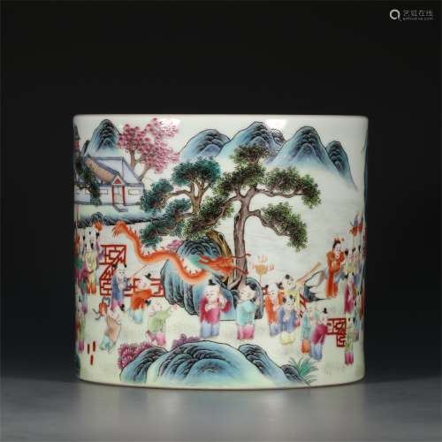 An Ancient Pastel Chinese Porcelain Brush Pot