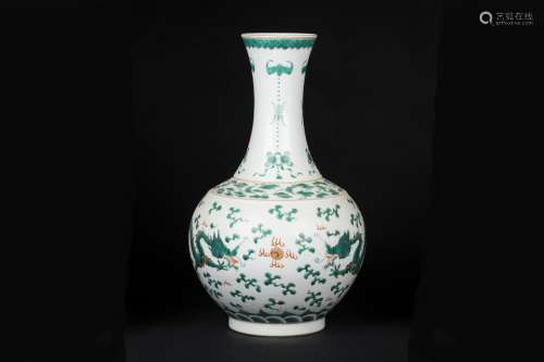 An Ancient Green Pastel Chinese Porcelain Vase painted with the Pattern of the Dragon
