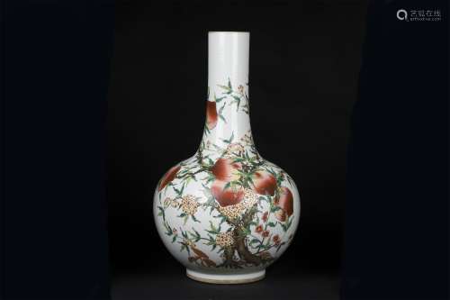 An Ancient Pastel Chinese Porcelain Vase Painted with Peaches(the Meaning of longevity)