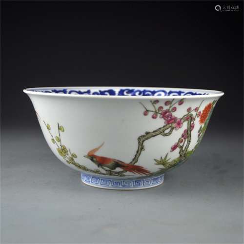 An Ancient Pastel Chinese Porcelain Bowl Painted with Flowers