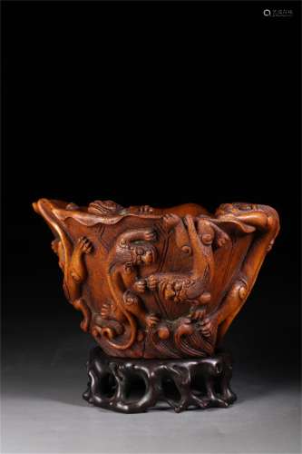 A Bamboo Cup Carved With the Pattern of Nine Dragons