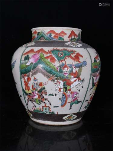 An Ancient Colorful Chinese Porcelain Pot Painted with a Story