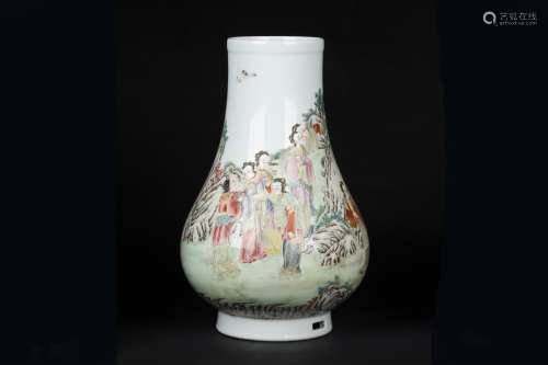 An Ancient Pastel Chinese Porcelain Vase Painted with a Story