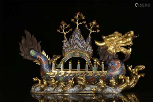 An Ancient Bronze Gilt Decoration(The Cloisonne Enamel Boat)