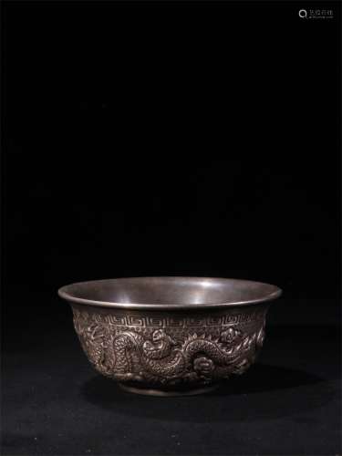 A Silver Bowl Carved with the Meaning of Prosperity Brought by the Dragon and the Phoenix
