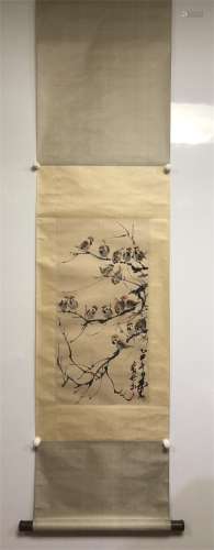 A Chinese Scroll Painting by Huang Zhou of Sparrow