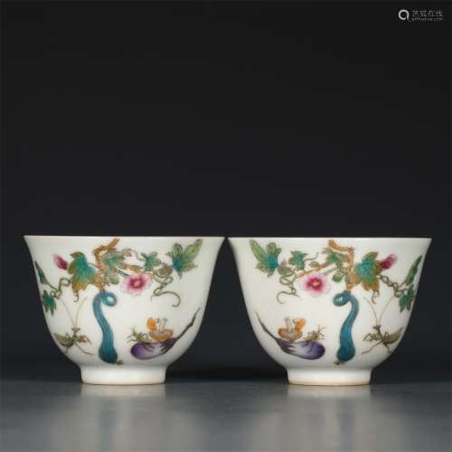 A Pair of Ancient Enamel Chinese Porcelain Cups