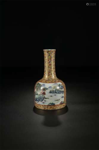 An Ancient Pastel Chinese Porcelain Vase Painted with the Landscape