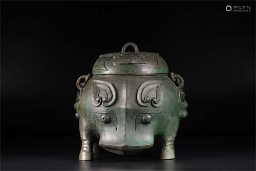An Ancient Chinese Bronze Loop-handled Teapot