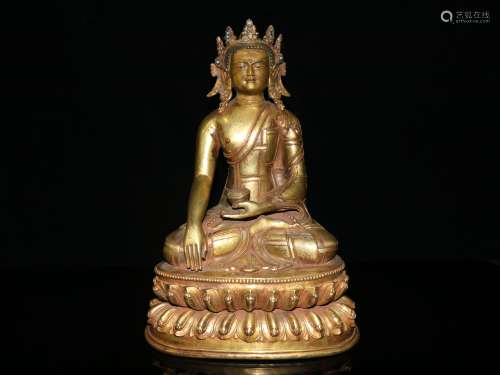 Gold gilded bronze crown Sakyamuni Buddha