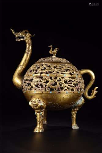 An Ancient Chinese Bronze Gilt Censer