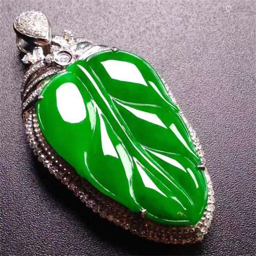 A Natural Green Jadeite Leaf Pendant