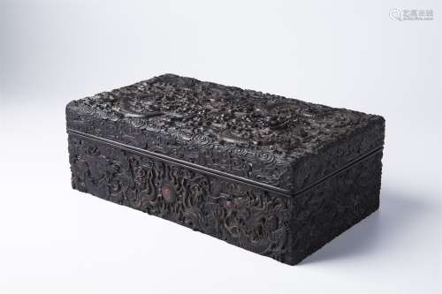 An Ancient Chinese Wooden Box Carved with the Pattern of Dragons