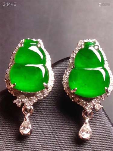 Bing Yang Natural Green Jadeite Gourd Earrings
