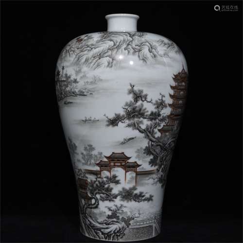 An Ancient Chinese Porcelain Vase(about the Landscape of Yellow Crane Tower)
