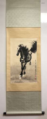 A Chinese Scroll Painting by Xu Beihong of Horses