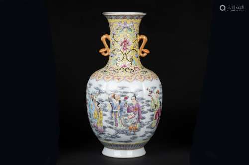 An Ancient Pastel Chinese Porcelain AmphoraPainted with a Story