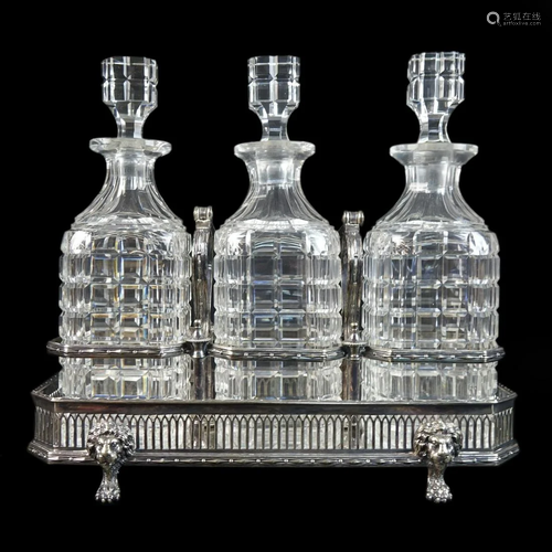 Antique English Tantalus Three Decanter Set