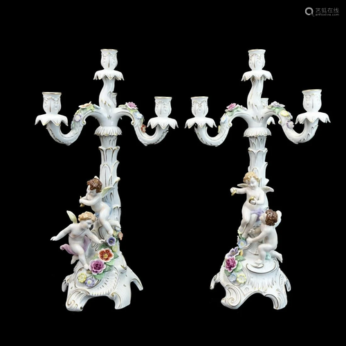 Lg Pr Schierholz Porcelain Candelabras